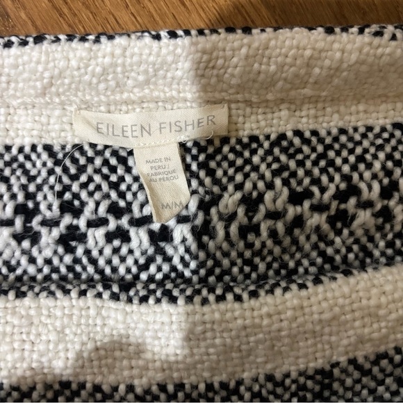 Eileen Fisher Organic Cotton Stripe Fringe Thick 3/4 Sleeve Boxy Sweater M soft - Picture 8 of 12